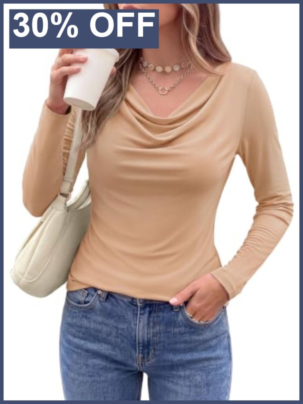 Cowl Neck Long Sleeve Ruched Knit Top - Women's Fall Casual Shirt